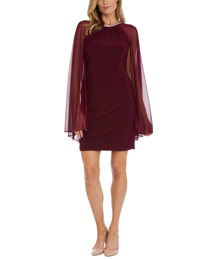 R&M Richards Embellished Cape-Overlay Sheath Dress