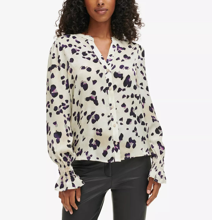 DKNY Split-Neck Printed Top