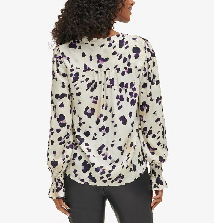 DKNY Split-Neck Printed Top