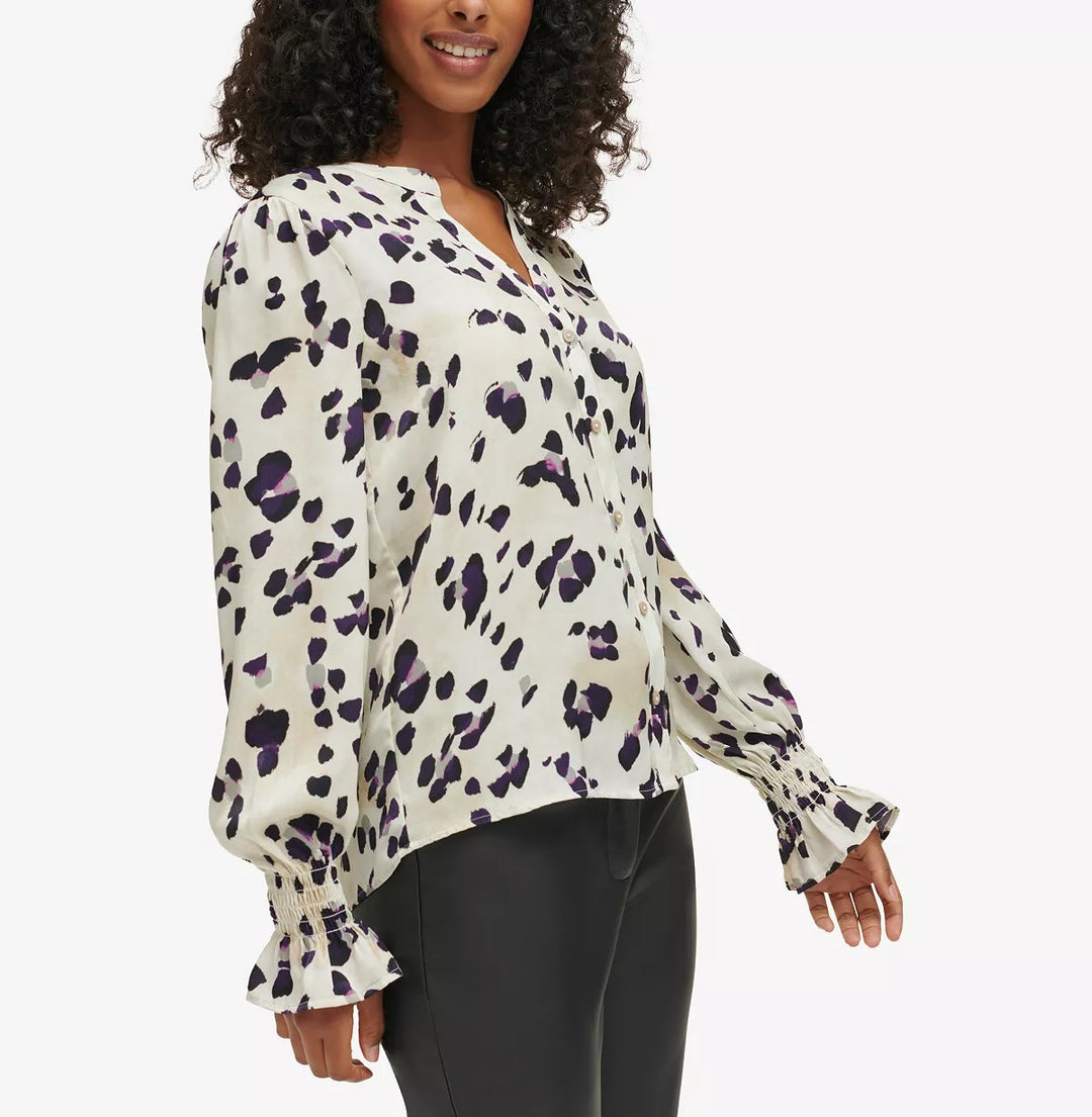DKNY Split-Neck Printed Top