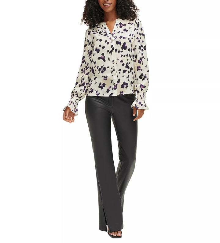 DKNY Split-Neck Printed Top