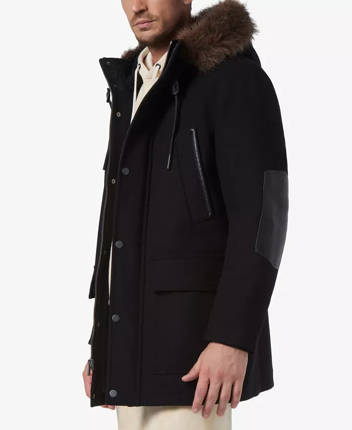 Marc New York Men's Dawson Hooded Parka with Faux-Leather & Faux-Fur Trim