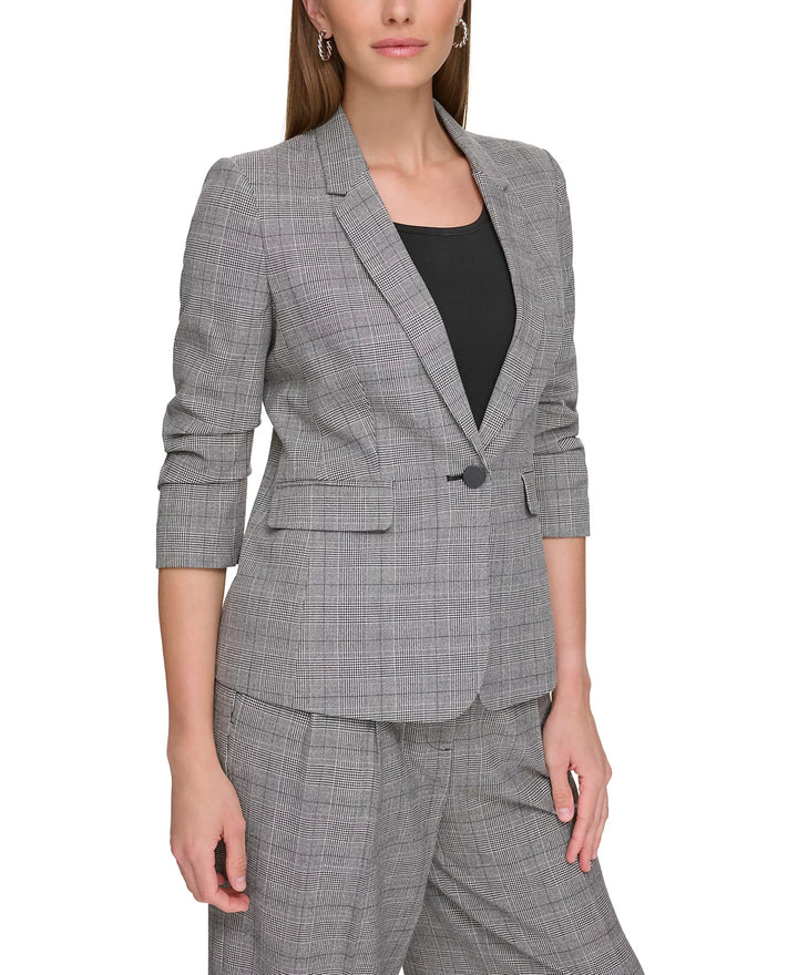 DKNY Printed Ruched-Sleeve One-Button Blazer