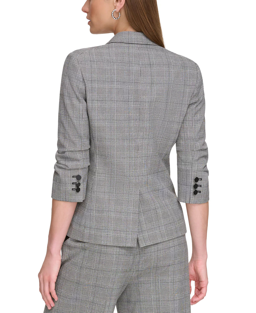 DKNY Printed Ruched-Sleeve One-Button Blazer
