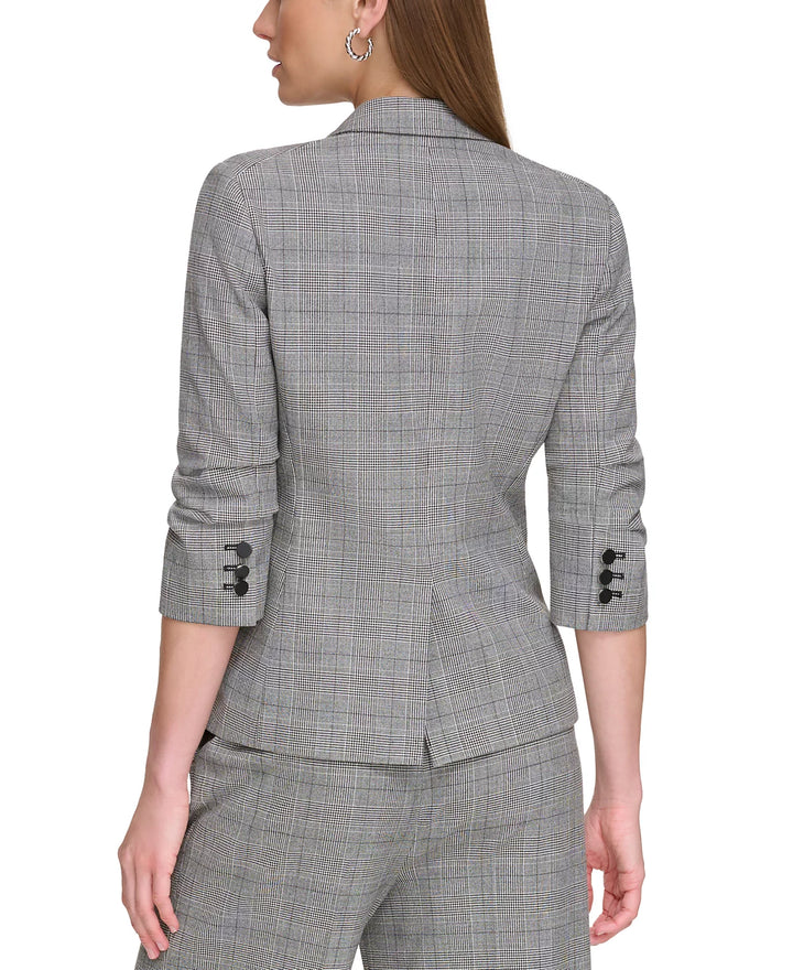 DKNY Printed Ruched-Sleeve One-Button Blazer
