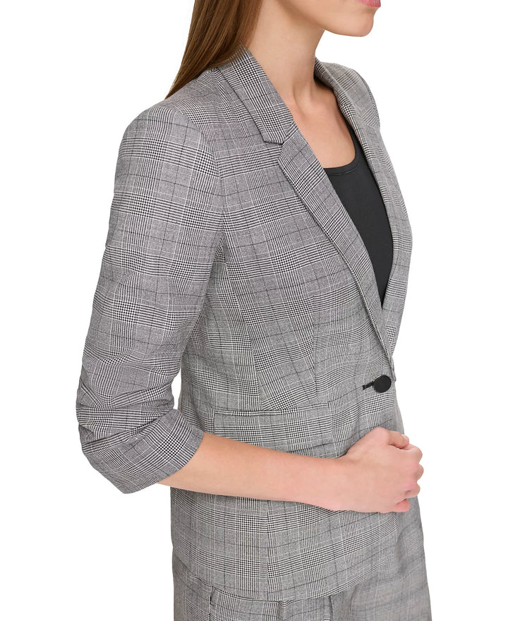 DKNY Printed Ruched-Sleeve One-Button Blazer