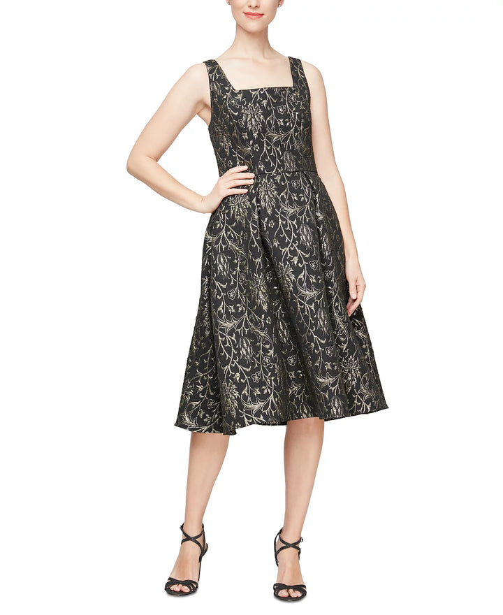 Alex & Eve Floral Square-Neck A-Line Dress