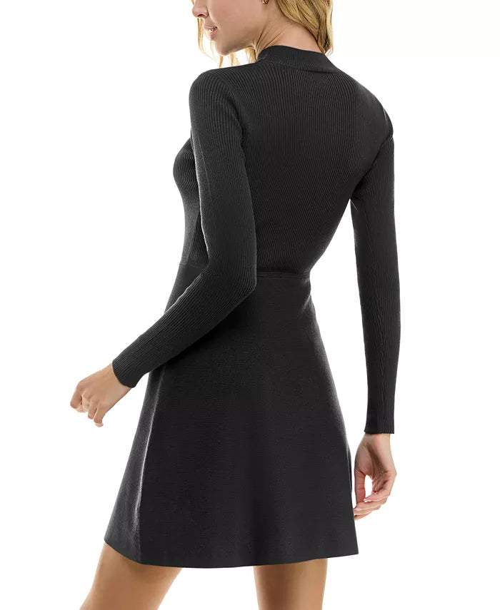 BCX Juniors' Ribbed Mock-Neck Fit & Flare Sweater Dress