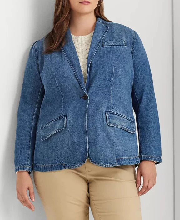 Lauren Ralph Lauren Plus Size One-Button Denim Blazer