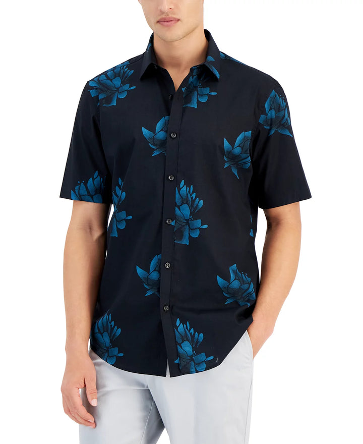 Alfani MEN Alfa Short-Sleeve Stretch Floral-Print Button-Front Shirt