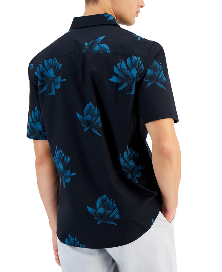 Alfani MEN Alfa Short-Sleeve Stretch Floral-Print Button-Front Shirt