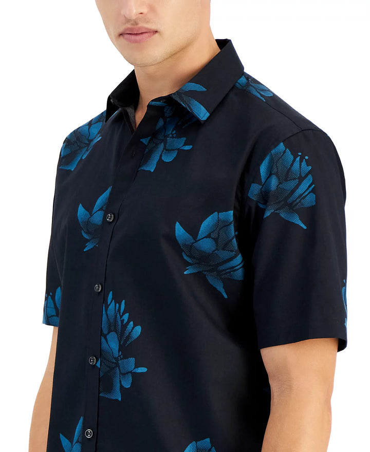 Alfani MEN Alfa Short-Sleeve Stretch Floral-Print Button-Front Shirt