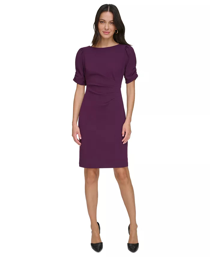 DKNY Women's Shirred-Sleeve Scuba Crepe Sheath Dress