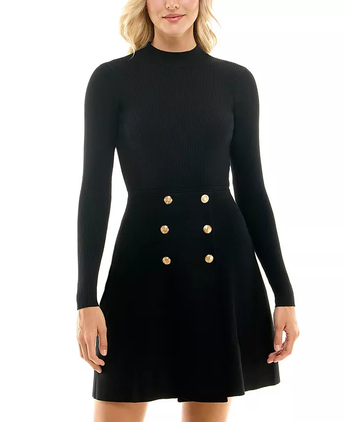 BCX Juniors' Ribbed Mock-Neck Fit & Flare Sweater Dress
