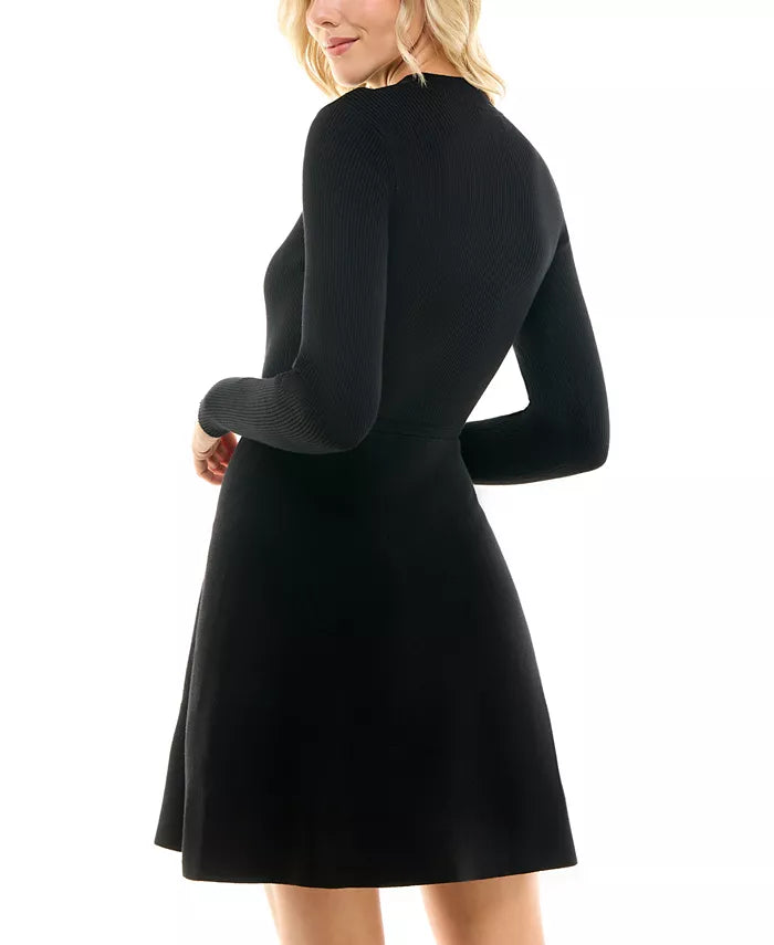 BCX Juniors' Ribbed Mock-Neck Fit & Flare Sweater Dress