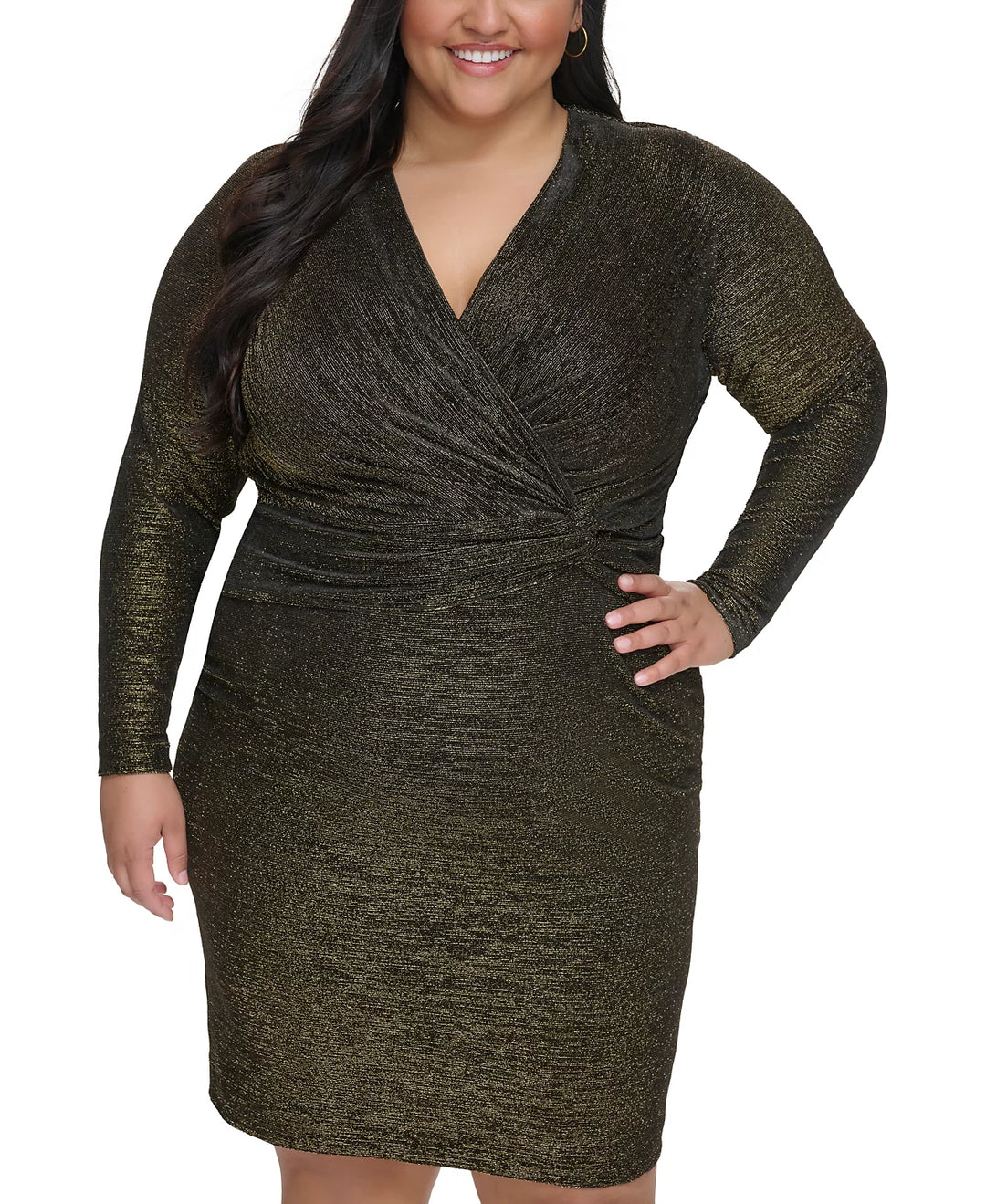 Calvin Klein Plus Size Metallic V-Neck Side-Twist Dress