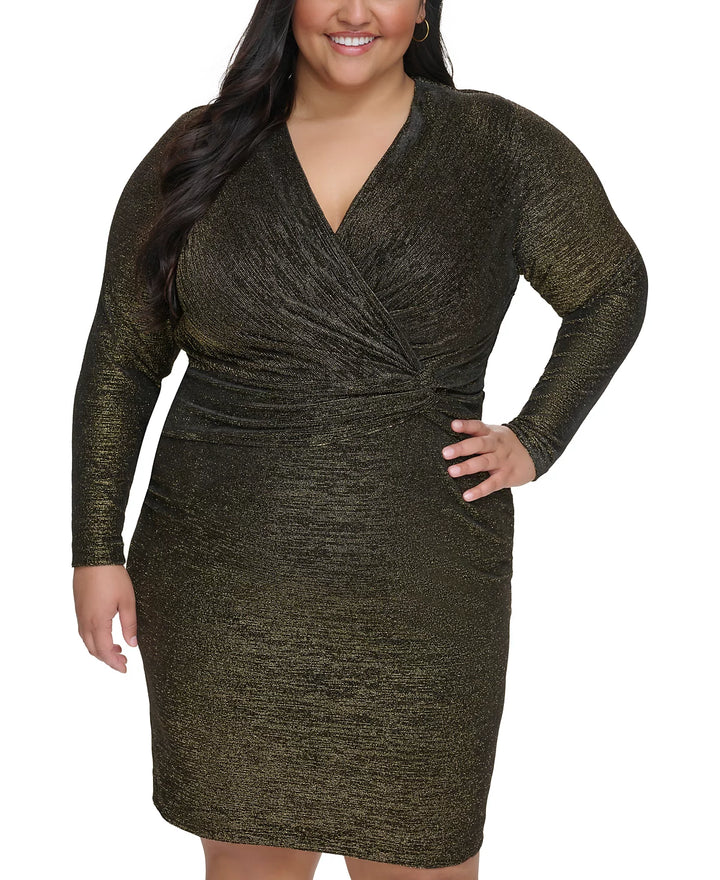 Calvin Klein Plus Size Metallic V-Neck Side-Twist Dress