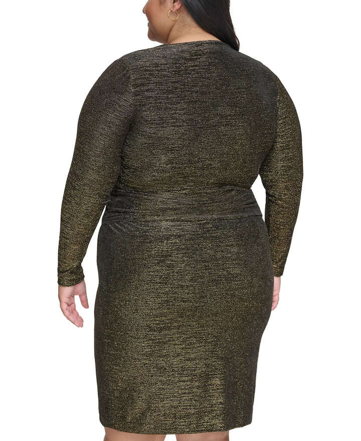 Calvin Klein Plus Size Metallic V-Neck Side-Twist Dress