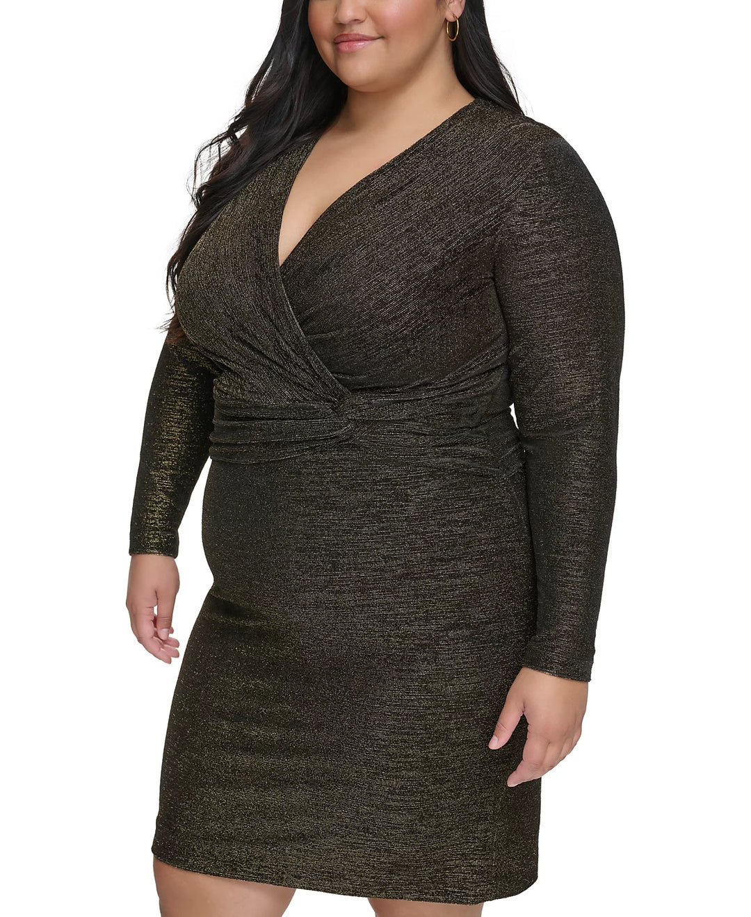 Calvin Klein Plus Size Metallic V-Neck Side-Twist Dress