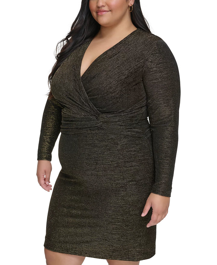 Calvin Klein Plus Size Metallic V-Neck Side-Twist Dress