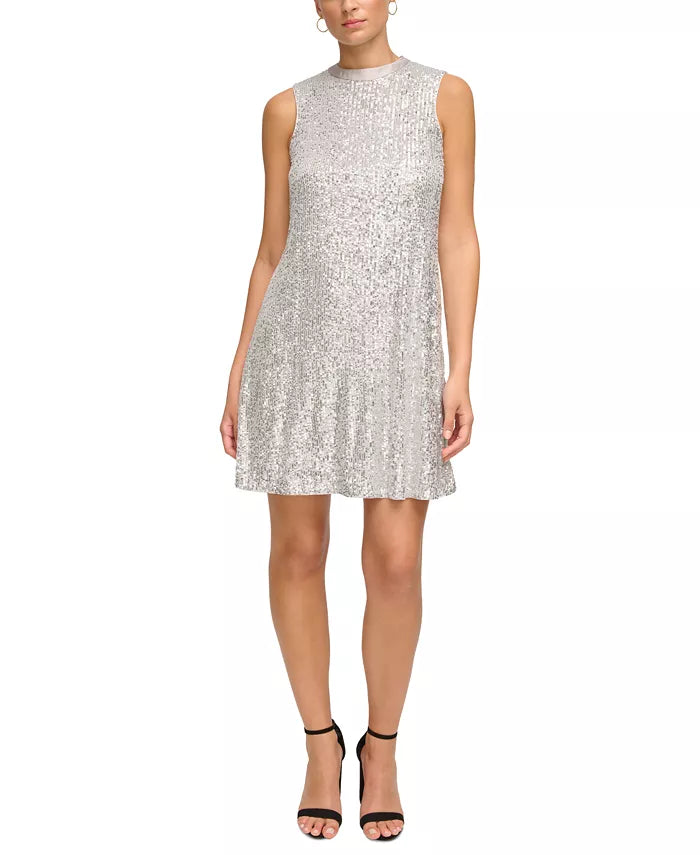 Kensie Women's Sequined-Mesh Sleeveless Shift Dress