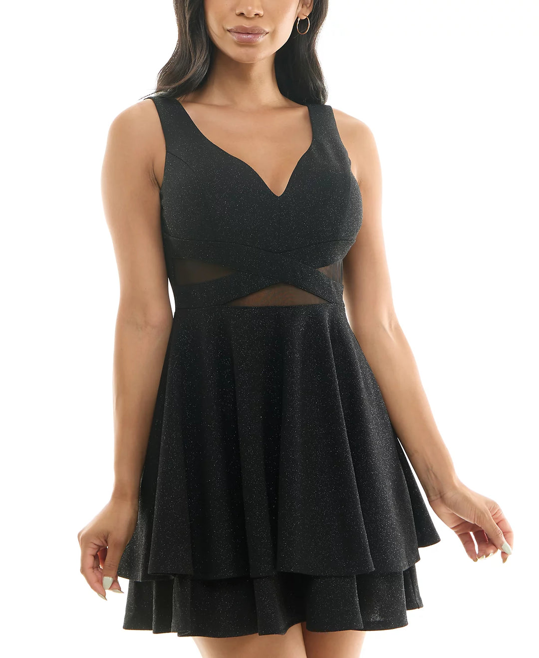 Emerald Sundae Illusion-Waist Glitter A-Line Dress DGFOutlet Emerald Sundae Illusion-Waist Glitter A-Line Dress DGFOutlet