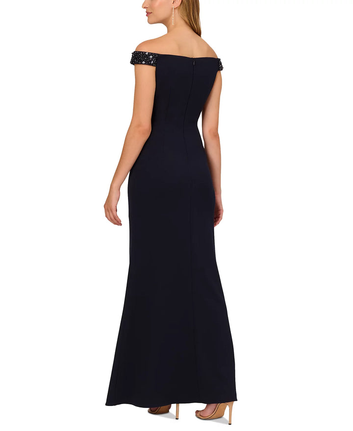 Adrianna Papell Beaded-Trim Off-The-Shoulder Gown