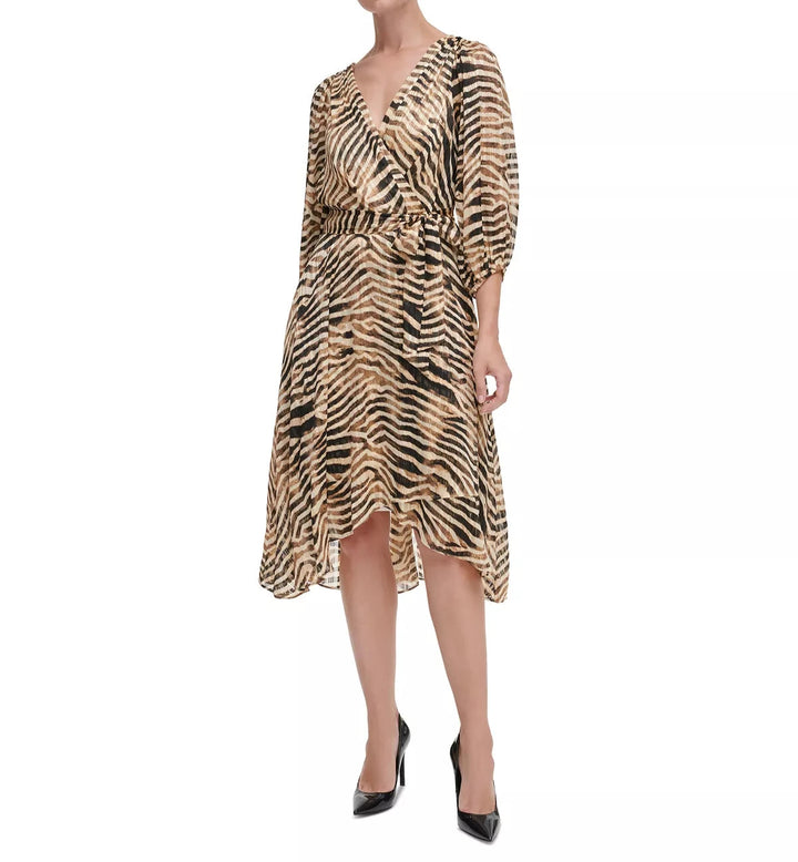 DKNY Printed A-Line Faux-Wrap Dress