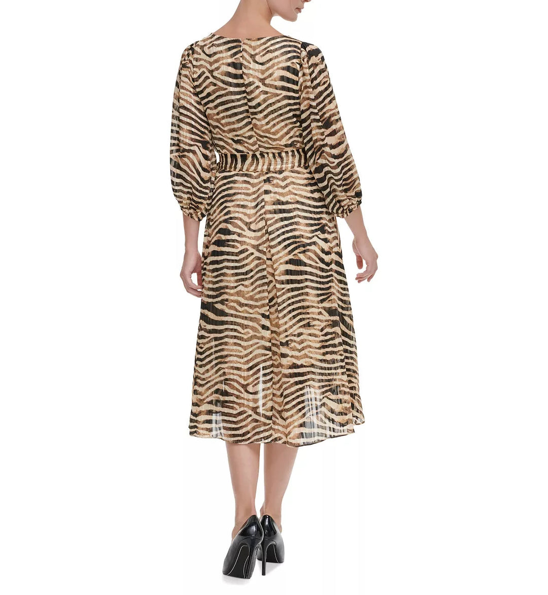 DKNY Printed A-Line Faux-Wrap Dress