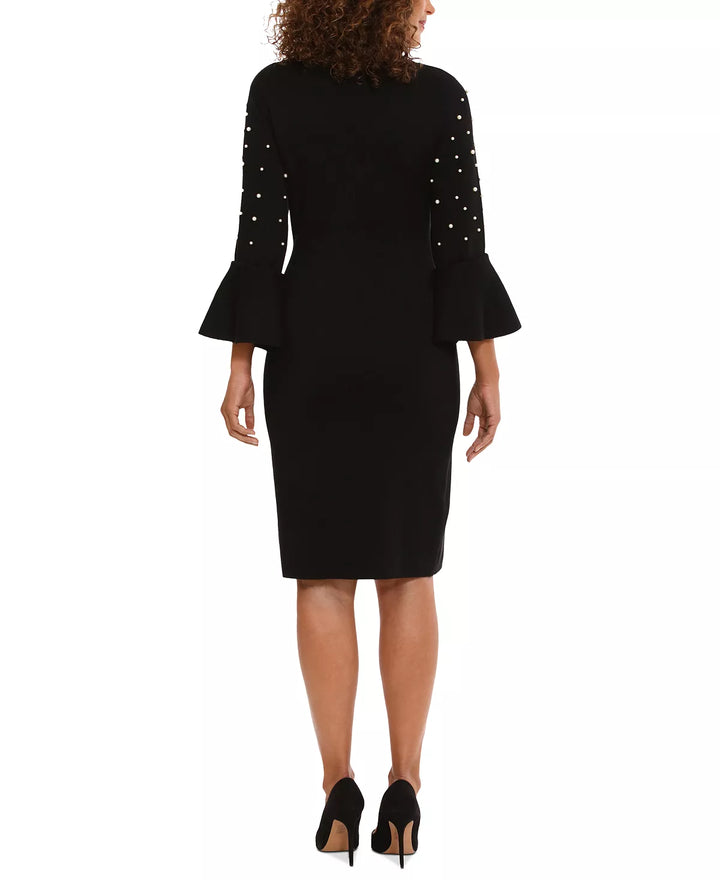London Times Crewneck Flared-Sleeve Sheath Dress