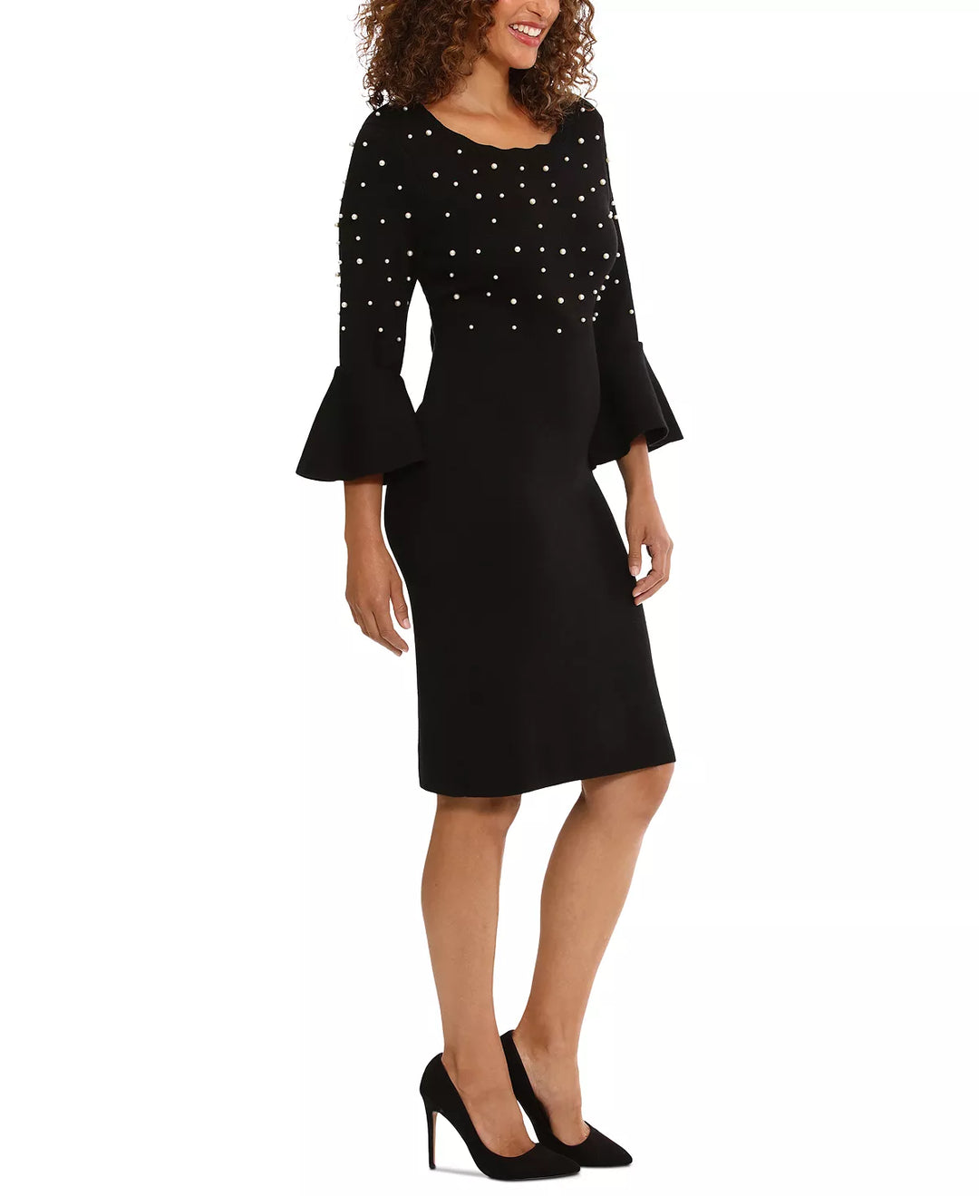 London Times Crewneck Flared-Sleeve Sheath Dress