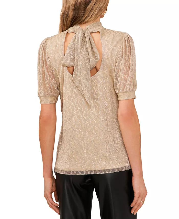 Vince Camuto Metallic Print Tie Open-Back Blouse