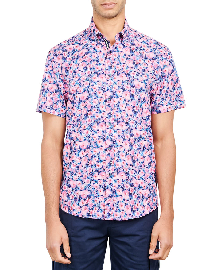 Society of Threads MEN Slim-Fit Performance Stretch Floral Print Button-Down Shirt