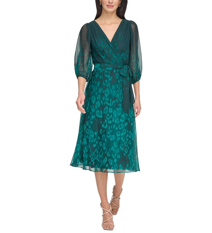 DKNY Balloon-Sleeve V-Neck A-Line Dress