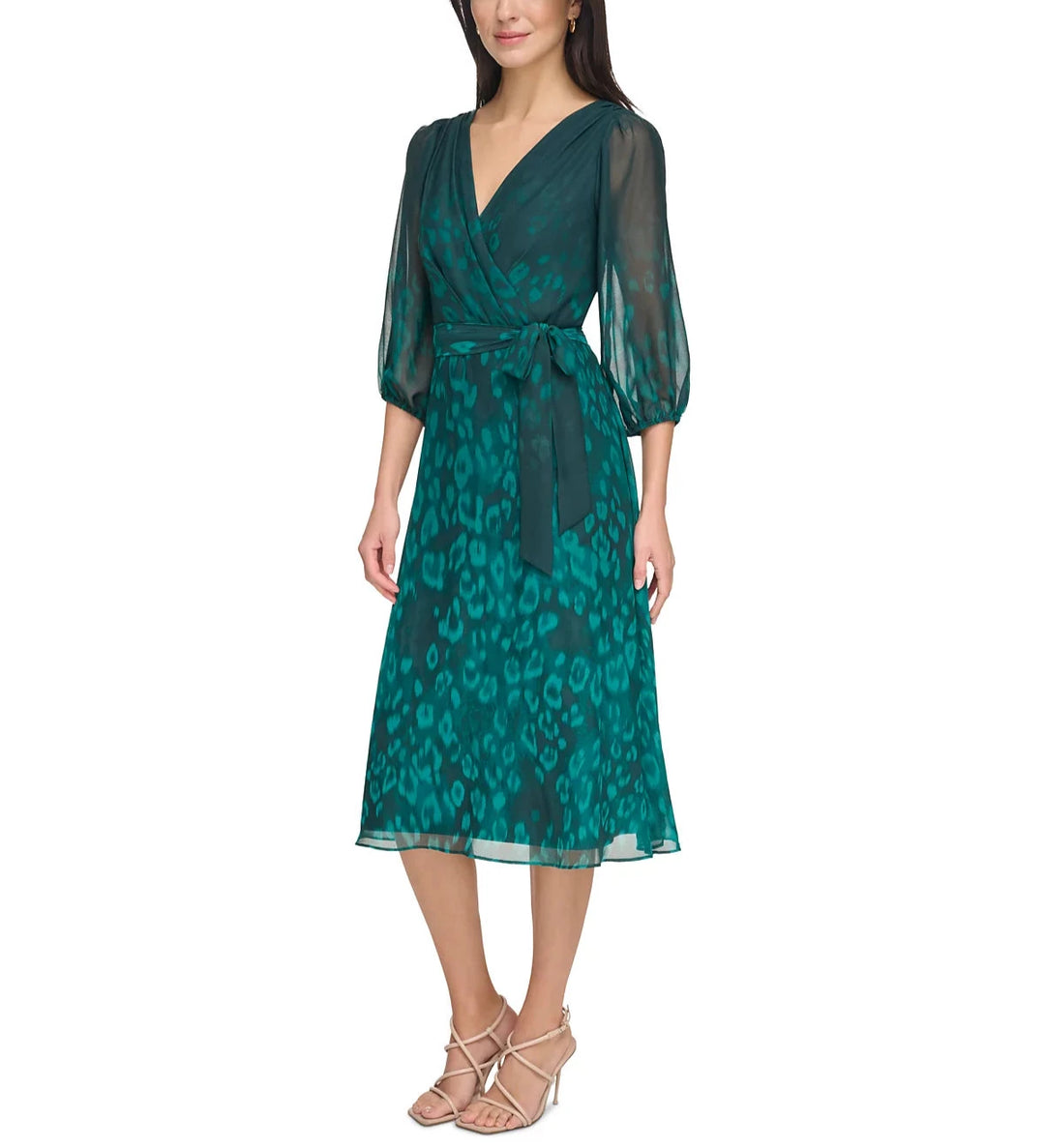 DKNY Balloon-Sleeve V-Neck A-Line Dress