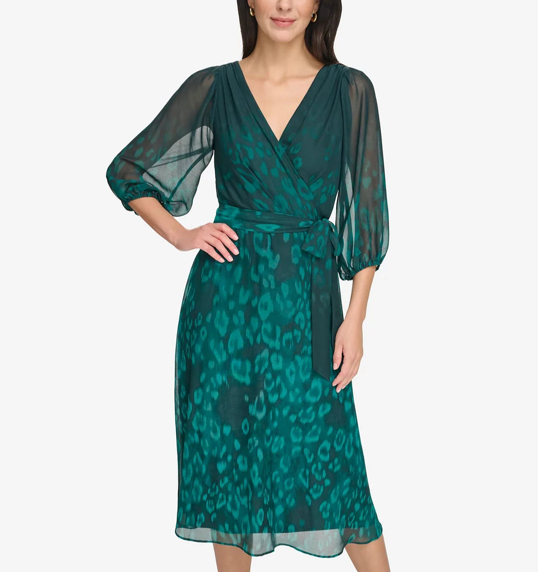 DKNY Balloon-Sleeve V-Neck A-Line Dress