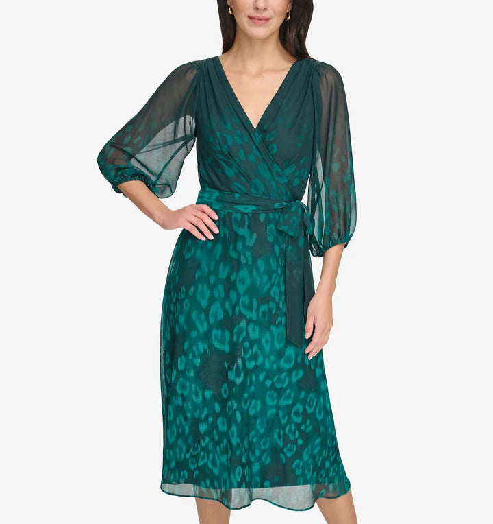 DKNY Balloon-Sleeve V-Neck A-Line Dress