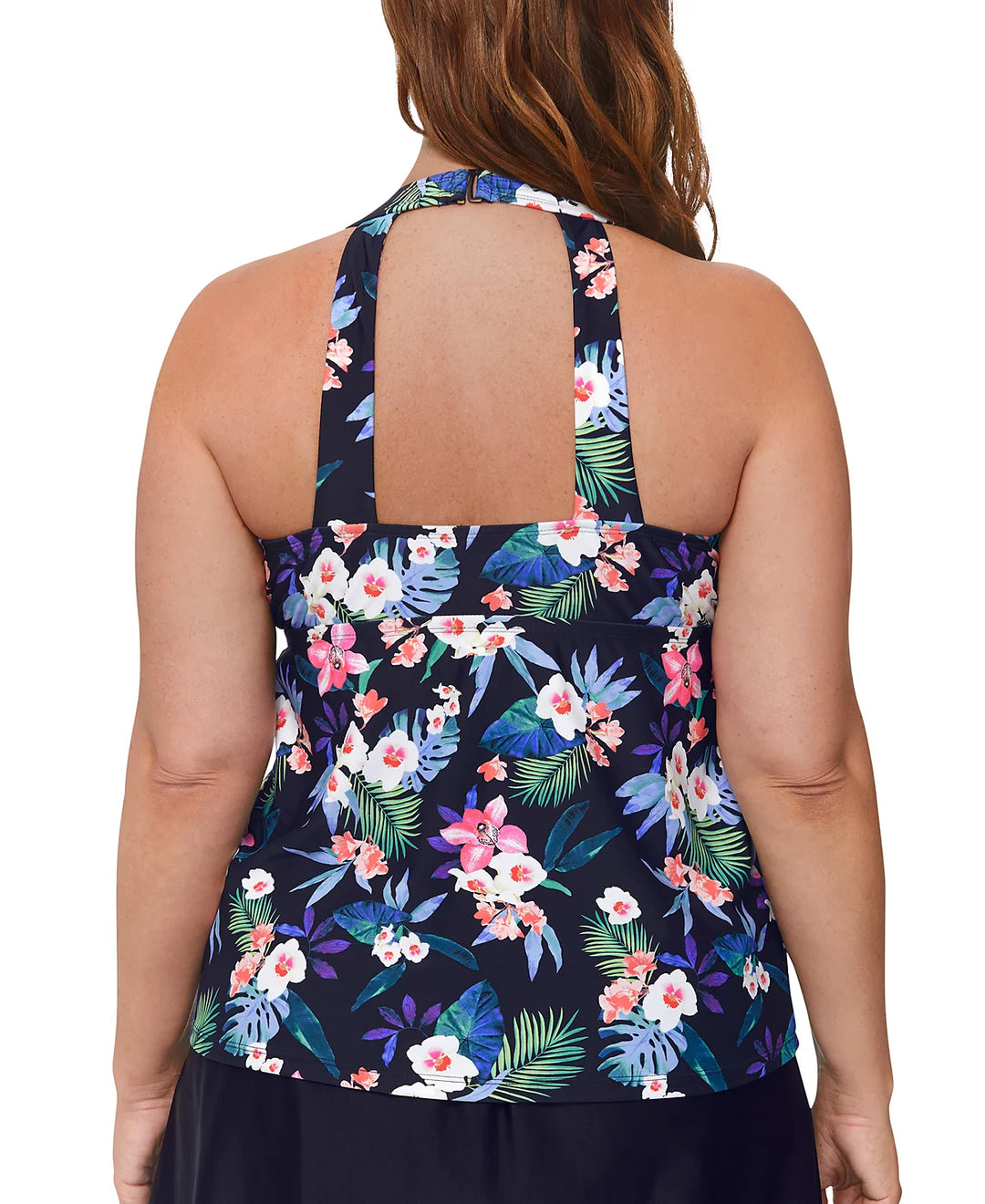 Island Escape Plus Size Floral-Print H-Back Tankini Top
