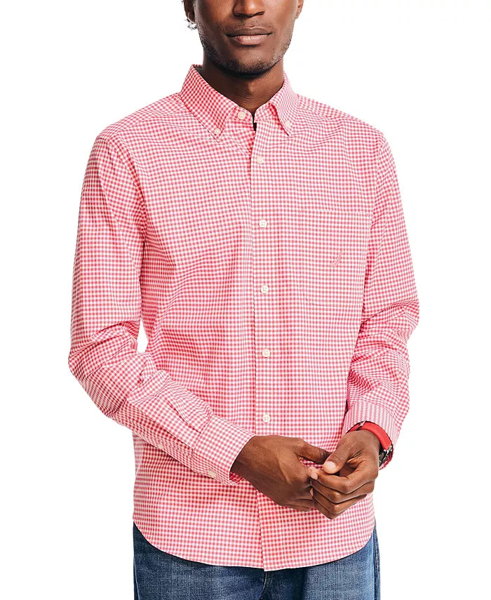 Nautica MEN's Classic-Fit Long-Sleeve Gingham Check Poplin Shirt