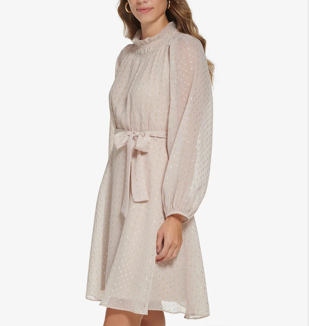 DKNY Balloon-Sleeve Belted A-Line Dress