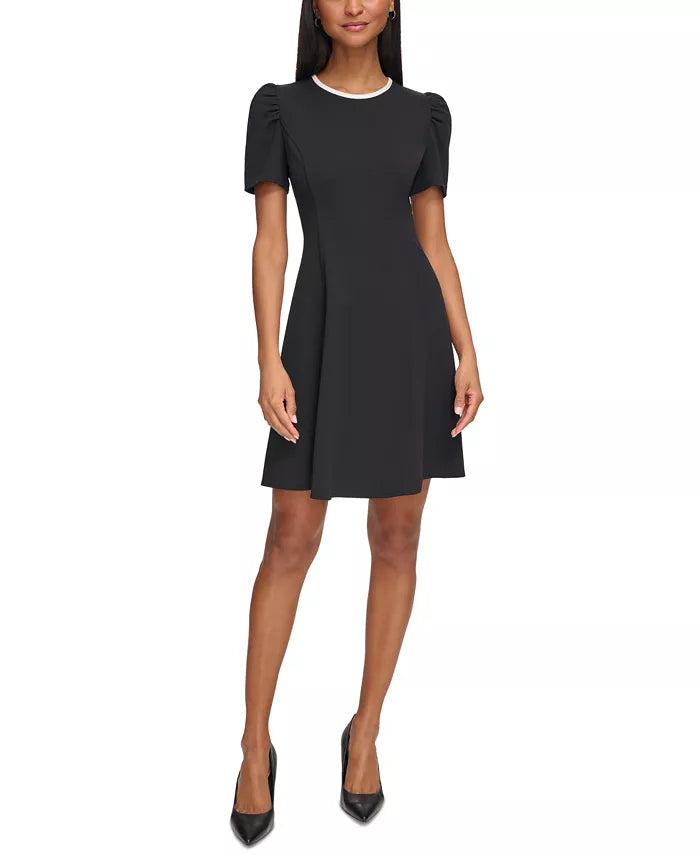KARL LAGERFELD PARIS Short Puff Sleeve Scuba Crepe Dress
