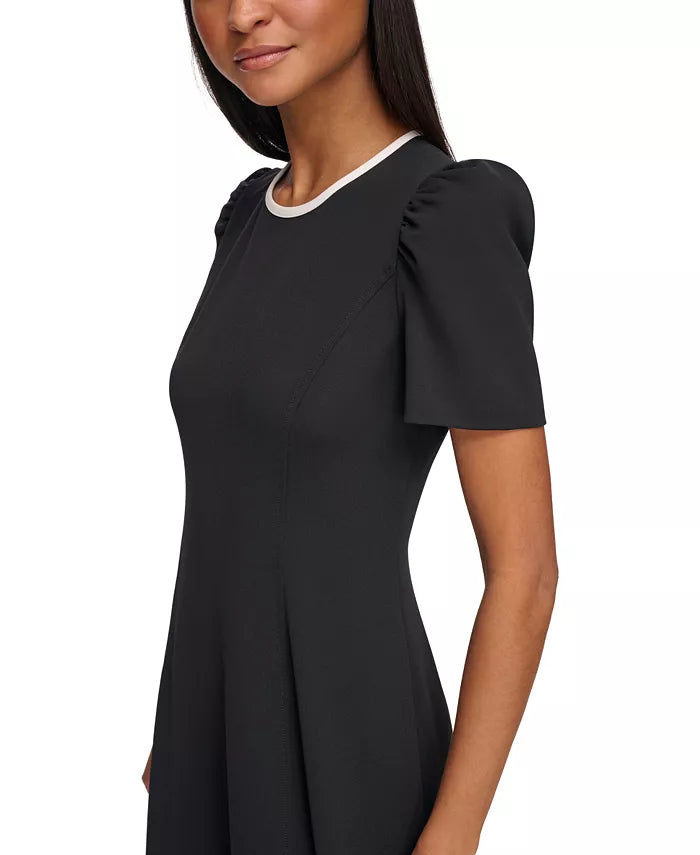 KARL LAGERFELD PARIS Short Puff Sleeve Scuba Crepe Dress