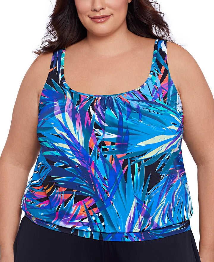 Swim Solutions Plus Size Printed Blouson Tankini Top
