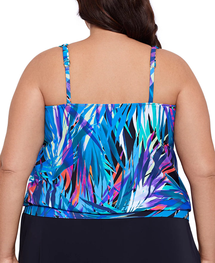 Swim Solutions Plus Size Printed Blouson Tankini Top
