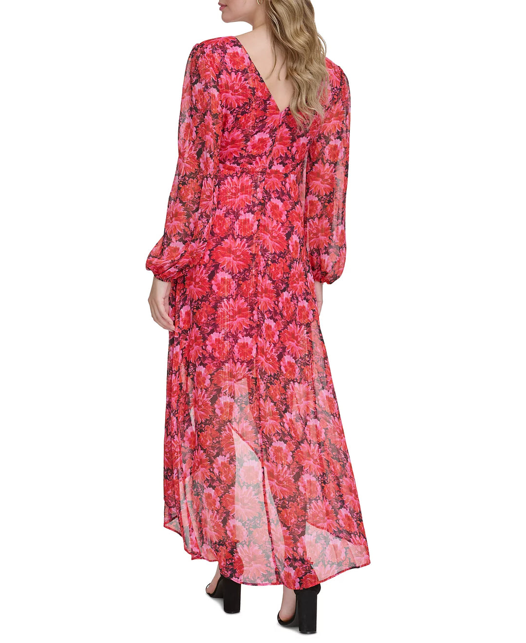 GUESS Floral-Print Long-Sleeve Faux-Wrap Dress
