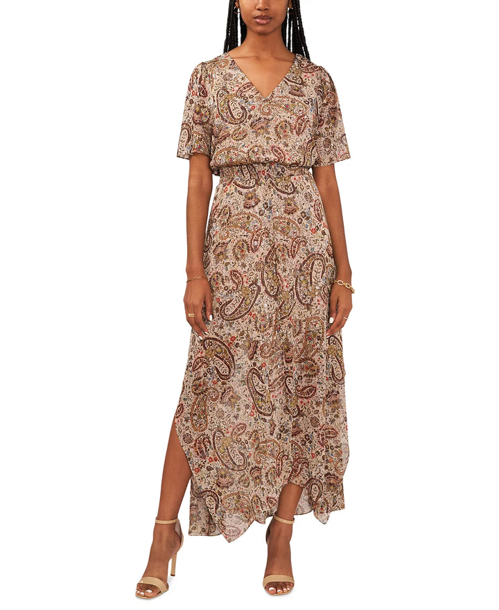 MSK Paisley-Print Flutter-Sleeve Maxi Dress