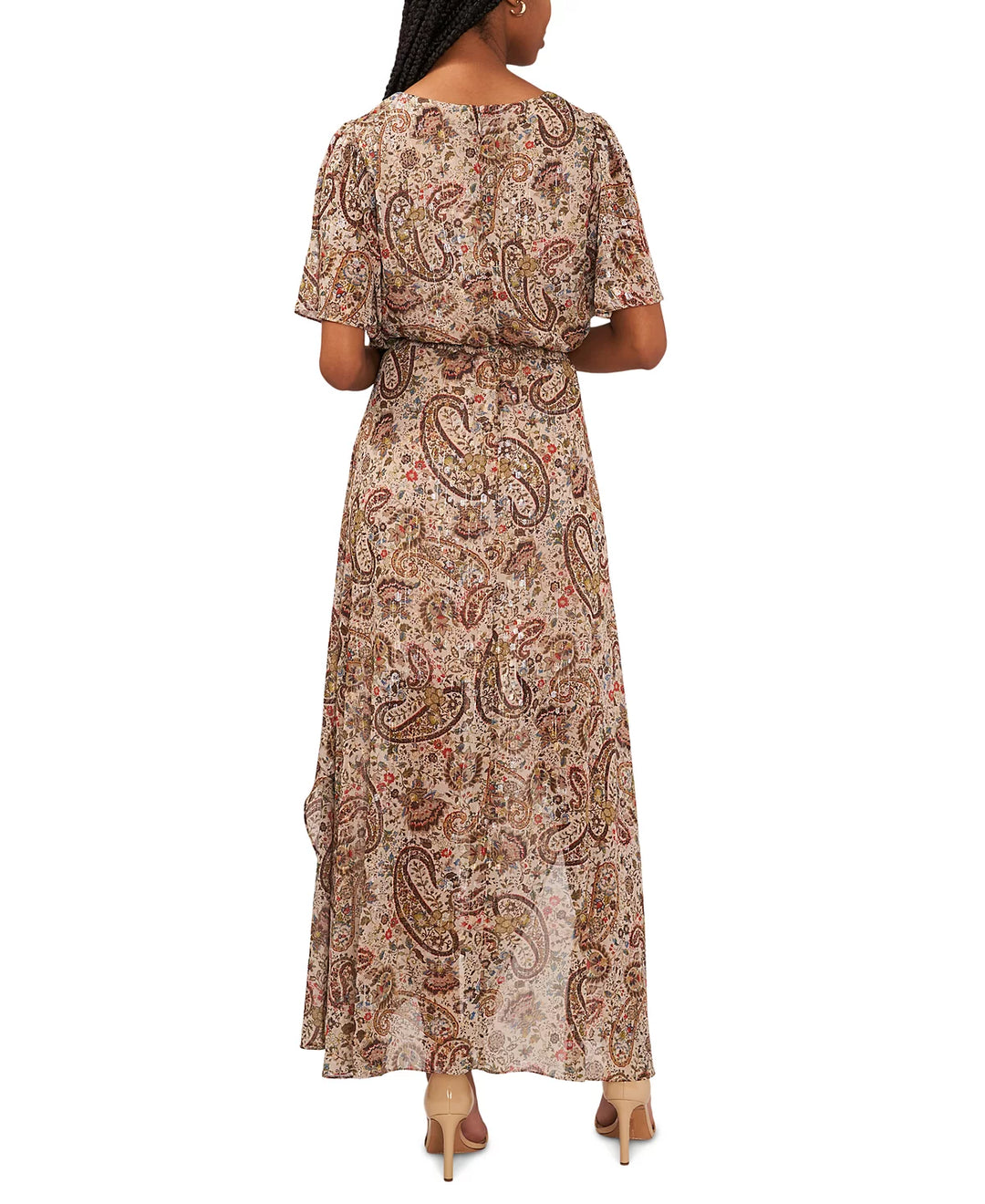 MSK Paisley-Print Flutter-Sleeve Maxi Dress