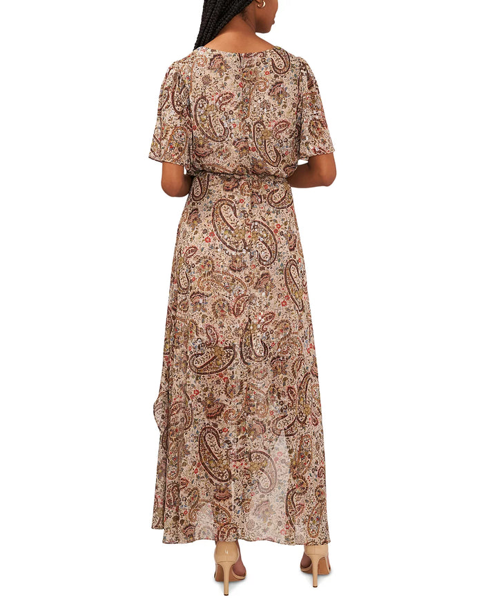 MSK Paisley-Print Flutter-Sleeve Maxi Dress