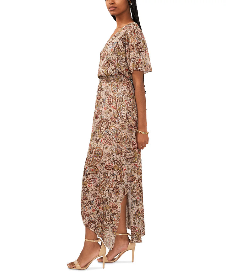 MSK Paisley-Print Flutter-Sleeve Maxi Dress