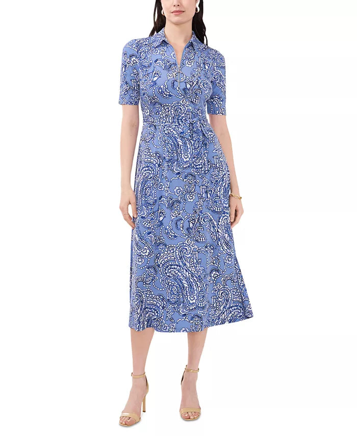 MSK Paisley-Print Belted Midi Dress